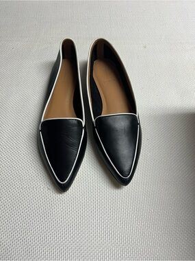 J. Crew Black Pointed Flats with White Piping